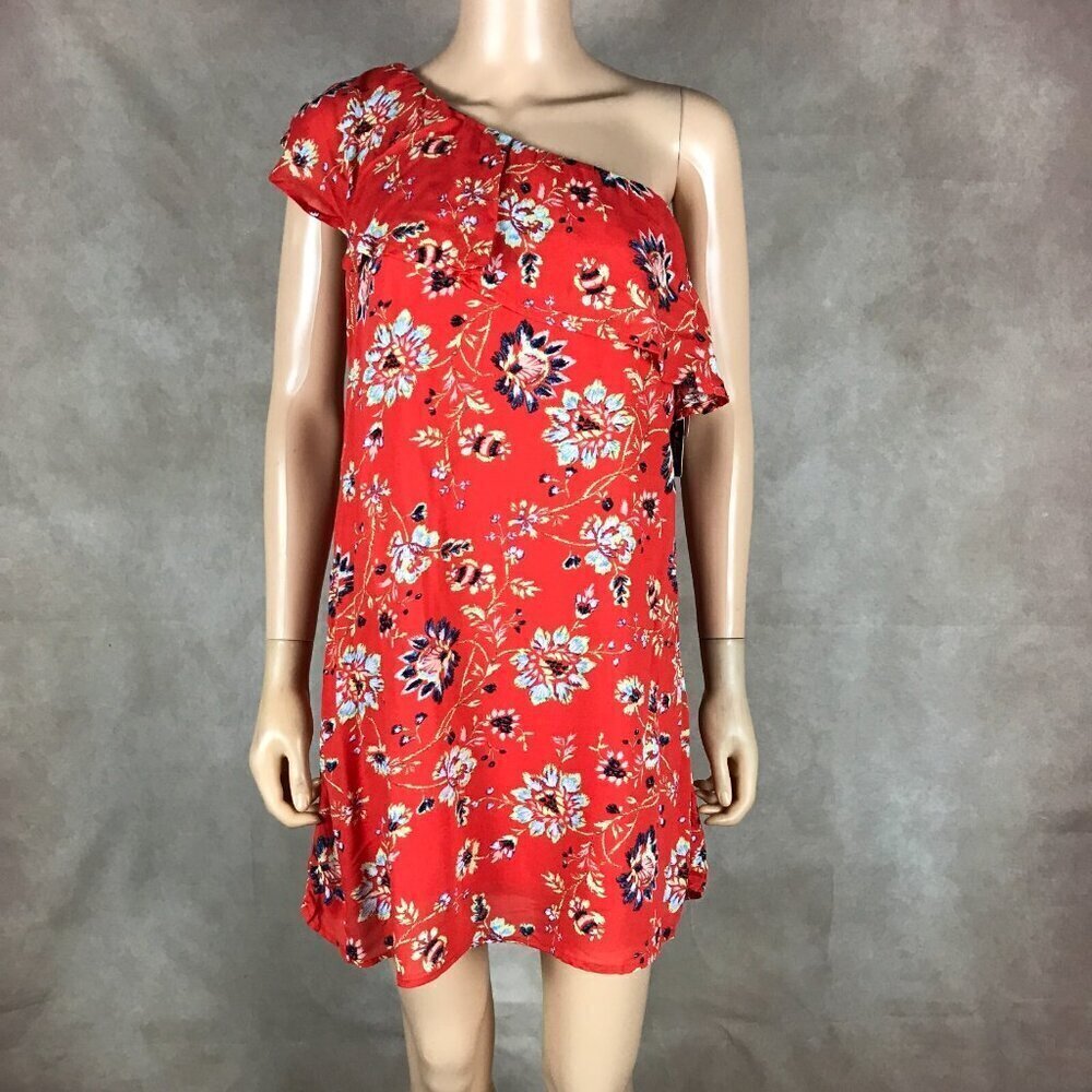 SEQUIN HEARTS Orange Floral One Shoulder Mini Dress NWT SMALL - Picture 2 of 7